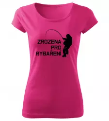 Dámské rybářské tričko Zrozena pro rybaření růžové