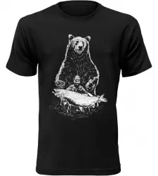Pánské rybářské tričko Svačina pro medvěda černé