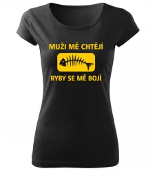 Dámské rybářské tričko Muži mě chtějí černé